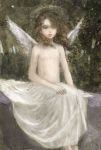  androgynous angel brown_hair child curly_hair long_hair original pon solo topless wings 