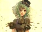  black_dress flower gloves green_hair gumi hat open_mouth petals short_hair veil vocaloid 
