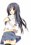  black_legwear black_thighhighs blue_eyes blush kuwajima_reon kuwashima_rein long_hair looking_back open_mouth ore_no_imouto_ga_konna_ni_kawaii_wake_ga_nai school_uniform serafuku solo thigh-highs thighhighs zettai_ryouiki 