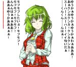  green_hair kazami_yuuka sakura_(end_of_showa) short_hair smile solo touhou translation_request youkai 