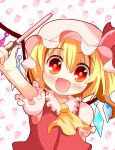  blonde_hair fang flandre_scarlet hat pocky ponytail red_eyes short_hair side_ponytail solo takamoto_akisa the_embodiment_of_scarlet_devil touhou wings 