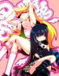  artist_request blonde_hair blue_eyes bow hair_bow long_hair multicolored_hair multiple_girls panty_&amp;_stocking_with_garterbelt panty_(character) panty_(psg) rinko_(usoppachi) stocking_(character) stocking_(psg) striped striped_legwear striped_thighhighs thigh-highs thighhighs two-tone_hair 