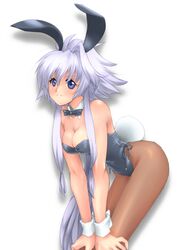  bad_id blue_eyes breasts bunny_ears bunny_tail bunnysuit cleavage lavolpe_(yagisaka_seto) leaning_forward long_hair original pantyhose payot ponytail rabbit_ears short_hair solo tail very_long_hair wrist_cuffs yagisaka_seto 