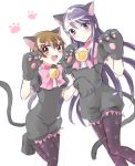  animal_ears bell blue_eyes brown_eyes brown_hair cat_ears cat_paws cat_tail heartcatch_precure! jingle_bell long_hair multiple_girls myoudouin_itsuki oimo pantyhose paw_print paws precure print_legwear print_pantyhose purple_hair purple_legwear short_hair tail tsukikage_yuri 