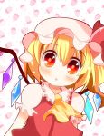  blonde_hair flandre_scarlet hat ponytail red_eyes short_hair side_ponytail solo takamoto_akisa the_embodiment_of_scarlet_devil touhou wings 