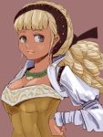  braid breasts cleavage dark_skin donkii_(pixiv) dress elise elise_(fable) fable fable_(game) fable_3 green_eyes hairband hand_on_hip hips jewelry long_hair necklace ribbon solo 