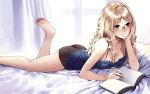  barefoot blonde_hair book cleavage filicia_heideman glasses kishida_mel panties sora_no_woto underwear 