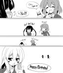  3girls :3 =_= blazer blood blush blush_stickers comic drooling english eyebrows hair_ornament hairclip happy_birthday hirasawa_yui hoppege k-on! kotobuki_tsumugi monochrome multiple_girls nakano_azusa no nosebleed o3o o_o pocky school_uniform speech_bubble thumbs_up twintails yes 