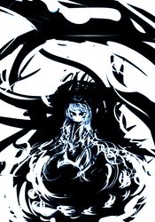  abstract bad_id f7(eiki) hat highres kamishirasawa_keine long_hair red_eyes solo spot_color touhou 