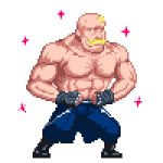  alex_luis_armstrong facial_hair fullmetal_alchemist johnny.w lowres male muscle mustache pixel_art shirtless solo sparkle 