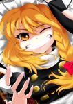  absurdres blonde_hair braid face fingerless_gloves gloves grin hands hat highres kirisame_marisa long_hair ponnu smile solo touhou witch witch_hat yellow_eyes 