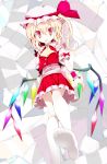  blonde_hair feet flandre_scarlet footwear from_below hat highres kneehighs ponytail pov_feet red_eyes short_hair side_ponytail socks solo the_embodiment_of_scarlet_devil touhou usotsukiya white_kneehighs white_legwear wings 