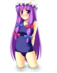  crescent crescent_moon hat long_hair one-piece_swimsuit patchouli_knowledge purple_eyes purple_hair school_swimsuit submerged swimsuit touhou violet_eyes 