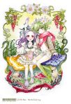  bunny_ears character_request copyright_request elaborate_frame english flower food frame fruit grape grapes green_hair h_sakray highres long_hair mushroom purple_hair red_eyes sakurai_haruto scarf short_hair sitting traditional_media watercolor_(medium) yellow_eyes 