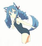  animal_ears bad_hands blue_eyes blue_hair cat_ears cat_tail cropped_legs dog_ears dog_tail drill_hair fictional_persona flat_chest innertube keeeesuke leaning_forward long_hair one-piece_swimsuit original school_swimsuit self-portrait solo swimsuit tail twintails 
