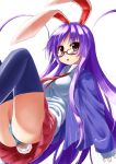  animal_ears ass bespectacled blazer bunny_ears bunny_tail glasses long_hair necktie nyamaru_(artist) panties purple_hair rabbit_ears red_eyes reisen_udongein_inaba skirt solo striped striped_panties tail thigh-highs thighhighs touhou underwear 