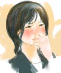  blush brown_eyes copyright_request face hands kazaana nose nose_pinch portrait sketch solo tears 