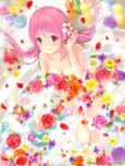  1girl bath breasts candle censored cleavage convenient_censoring flower flower_on_head hair_ornament ilog long_hair looking_at_viewer occhan_(artist) official_art pink_eyes pink_hair rose smile solo tagme 