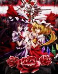  2girls flandre_scarlet flower kazabana_fuuka multiple_girls petals red_rose remilia_scarlet rose rose_petals siblings sisters touhou 