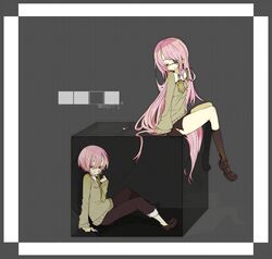  bandage bandages cube dual_persona eyepatch footwear genderswap highres long_hair megurine_luka megurine_luki necktie pink_hair purintowswsp school_uniform short_hair skirt socks sweater vocaloid 