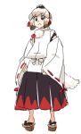  animal_ears detached_sleeves geta hakama hat inubashiri_momiji japanese_clothes jpeg_artifacts mitsumoto mitsumoto_jouji sandals short_hair simple_background solo standing tail tokin_hat touhou wide_sleeves wolf_tail 