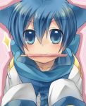  animal_ears blsh blue_eyes blue_hair blush cat_ears catboy kaito male pocky scarf shinyae solo sparkle vocaloid 