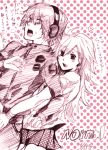  blush brief brief_(character) brief_(psg) chocora11 headphones heart hug hug_from_behind looking_back monochrome open_mouth panty_&amp;_stocking_with_garterbelt panty_(character) panty_(psg) pixiv_manga_sample scared short_hair sketch surprised tears translation_request 