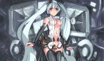  aqua_hair bad_id blueman breasts bridal_gauntlets center_opening cleavage elbow_gloves fingerless_gloves gloves hatsune_miku hatsune_miku_(append) long_hair miku_append navel necktie solo thighhighs twintails very_long_hair vocaloid vocaloid_append 