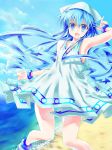  beach blue_eyes blue_hair dress hat ikamusume kiryuu kiryuu_mina long_hair shinryaku!_ikamusume solo tentacle_hair 