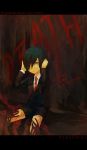  absurdres amai arisato_minato bad_id blood blue_hair highres latin male necktie persona persona_3 short_hair shorts solo young 