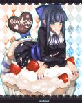  aqua_eyes blue_eyes blue_hair blush cupcake food food_on_face fruit killyoh long_hair multicolored_hair nail_polish panties panty_&amp;_stocking_with_garterbelt ribbon skirt smile solo sprinkles stocking_(character) stocking_(psg) strawberries strawberry striped striped_legwear striped_panties striped_thighhighs thigh-highs thighhighs two-tone_hair underwear 