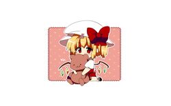  bear blonde_hair blush bow chibi flandre_scarlet hat matatabi_maru red_eyes ribbons touhou wings 