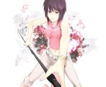  brown_hair foreshortening itsuwa midriff minoru_(mnr_akgr) navel polearm purple_eyes rihurek short_hair spear to_aru_majtusu_no_index to_aru_majutsu_no_index violet_eyes weapon 