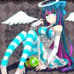  angel blue_eyes blue_hair breasts chuck chuck_(psg) cleavage dress halo long_hair nokon panty_&amp;_stocking_with_garterbelt solo stocking_(character) stocking_(psg) striped striped_legwear striped_thighhighs thigh-highs thighhighs wings 