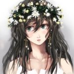  bust cross earrings face flower green_eyes hair_flower hair_ornament jewelry long_hair original solo takakyo tears 