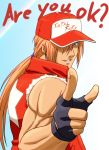  akimaru blonde_hair english fatal_fury hat king_of_fighters male pointing ponytail redneck snk solo terry_bogard thumbs_up 