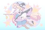  alice_margatroid blonde_hair bloomers blue_eyes boots braid broom broom_riding capelet hairband hat high_heels kirisame_marisa multiple_girls ofuton_zeb pale_color pale_colors red_eyes shoes short_hair touhou witch witch_hat yuri 