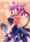  animal_ears breasts cat_ears copyright_request fang hair_ribbon highres imu_sanjo open_mouth ribbon skirt solo tail thigh-highs thighhighs 