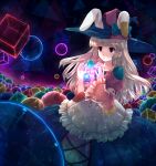  apron bunny_ears cube dress frills hat irisu_kyouko irisu_syndrome long_hair rabbit_ears red_eyes silver_hair solo sphere witch_hat yakka 