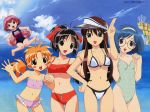  5girls akimo_ayame beach bikini blush fuyude_yuri glasses haruno_sakura_(wandaba_style) innertube kiku_8 multiple_girls natsuwa_himawari one-piece_swimsuit ribbon school_swimsuit smile swimsuit visor_cap wandaba_style 