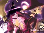  broom cat demon_tail g_munyo gagraphic hat moon night pointy_ears purple_hair red_eyes skirt tail wallpaper witch witch_hat 