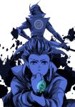  2boys blue command_spell date_masamune_(sengoku_basara) fate/zero fate_(series) hat helmet kabuto katana multiple_boys parody sengoku_basara sword tasikanakoto tokugawa_ieyasu_(sengoku_basara) weapon 