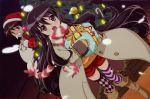  black_hair blush christmas gift highres holding holding_gift ribbon sakai_yuuji santa_costume shakugan_no_shana shana smile thigh-highs thighhighs 