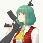  1girl ascot assault_rifle green_hair gun kazami_yuuka kitano_(kitanosnowwhite) red_eyes rifle touhou trigger_discipline weapon 