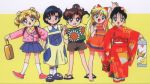   aino_minako bishoujo_senshi_sailor_moon chibi cute hair_bow happy hino_rei japanese_clothes kids kino_makoto microphone mizuno_ami tsukino_usagi  