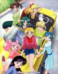  aino_minako artemis bishoujo_senshi_sailor_moon car chibi_usa everyone hino_rei kaiou_michiru kino_makoto mizuno_ami official_art ten&#039;ou_haruka tsukino_usagi 