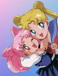  2girls age_difference bishoujo_senshi_sailor_moon blue_eyes chibi_usa child cute family happy headlock hug loli lowres mother_and_daughter multiple_girls official_art portrait red_eyes school_uniform smile tsukino_usagi twintails 