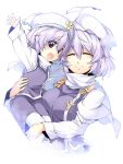  beihan breasts child closed_eyes hat holding kokka_han lavender_hair letty_whiterock long_sleeves multiple_girls outstretched_arm purple_eyes short_hair smile time_paradox touhou turtleneck violet_eyes young 