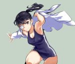  armpits black_hair eyepatch one-piece_swimsuit ponytail sakamoto_mio school_swimsuit sketch solo strike_witches swimsuit 