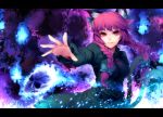  animal_ears blue_fire blue_flame bow braid cat_ears cat_tail fire foreshortening ghost hair_bow hands kaenbyou_rin letterboxed multiple_tails outstretched_arm outstretched_hand rby rby_(artist) red_eyes red_hair redhead shikihara_mitabi short_hair skull solo tail touhou twin_braids twintails wallpaper 